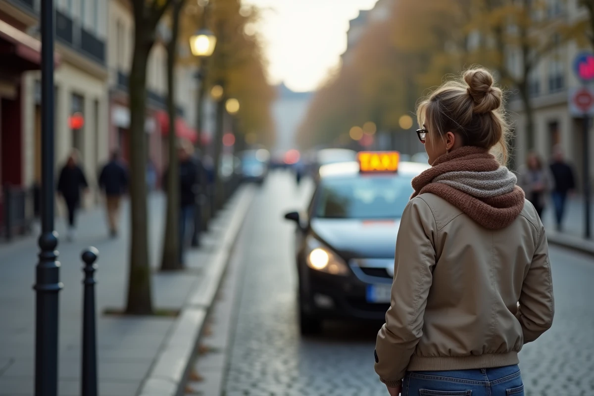 Jeune femme faisant signe pour héler un taxi dans la rue