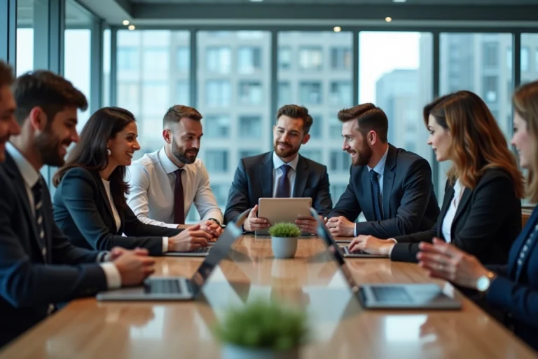 Groupe de professionnels en réunion dans un bureau moderne