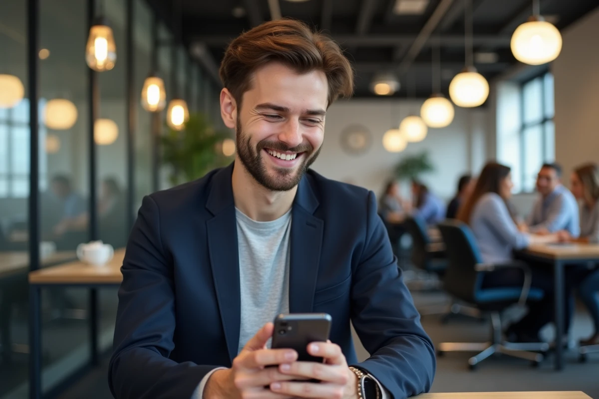 Jeune homme recevant notification d