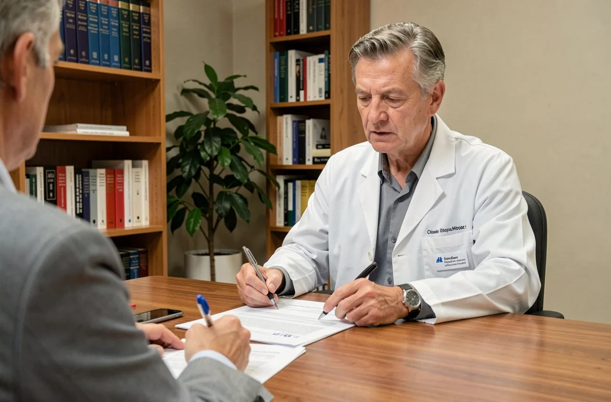 Psychiatre utilisant l'échelle de Hamilton pour évaluer le niveau de dépression d'un patient lors d'une consultation clinique